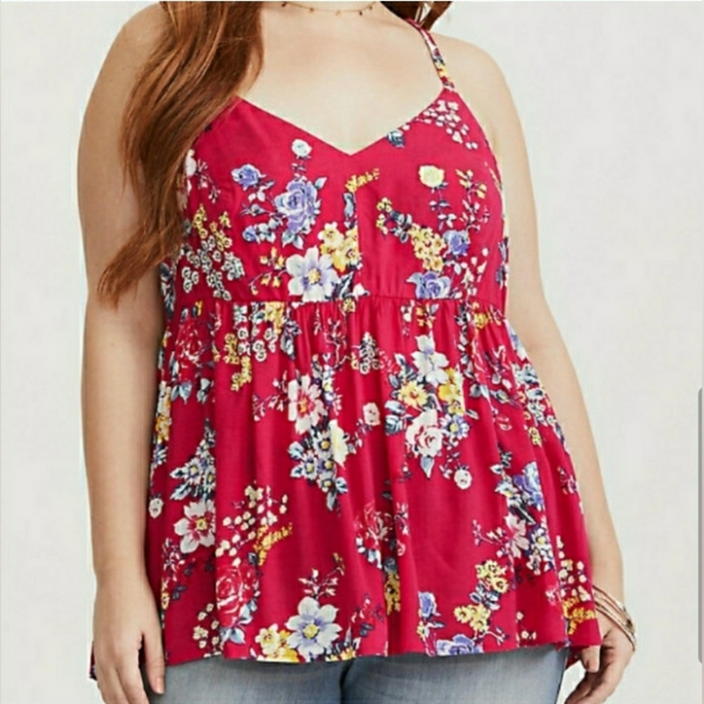 NWT Torrid Pink Floral Challis Babydoll Cami